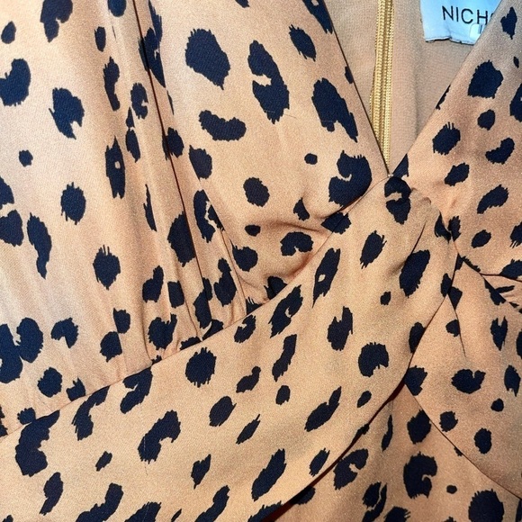 NICHOLAS Ruched Leopard Print Silk Crepe Long Sleeve Mini Dress Size US 4 - Picture 12 of 13